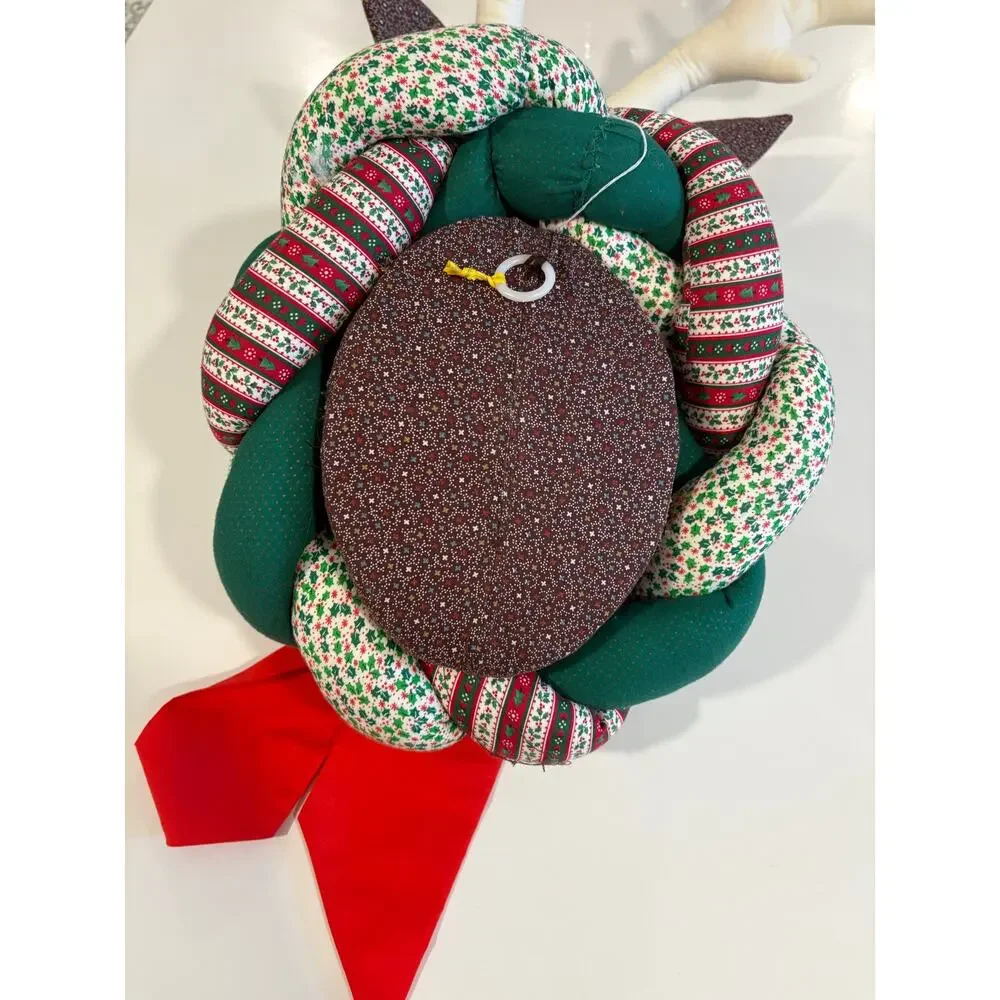 Vintage Patchwork Fabric Reindeer Rudolph Christmas Wreath